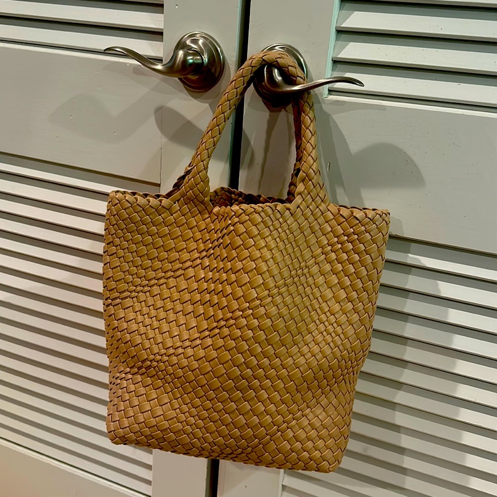 Leather woven tote